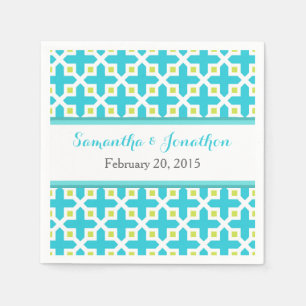 Turquoise & Lime Green Cross Pattern Wedding Napkin