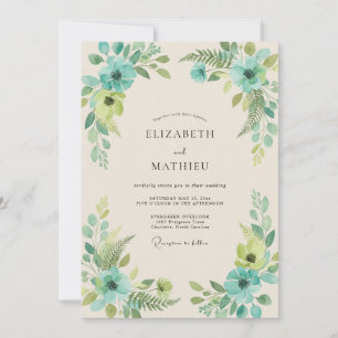 Turquoise Lime Leafy Wedding Invitation