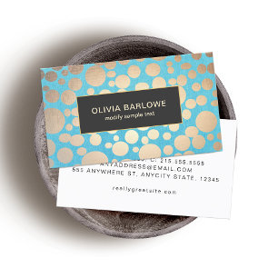 Turquoise Linen Gold Circles Look Beauty Salon 2 Business Card