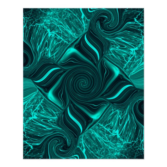 Turquoise Liquid Marble Abstract Art Poster (Front)
