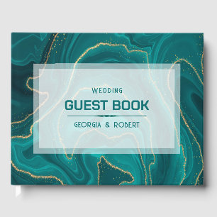 Turquoise liquid marble texture guest book
