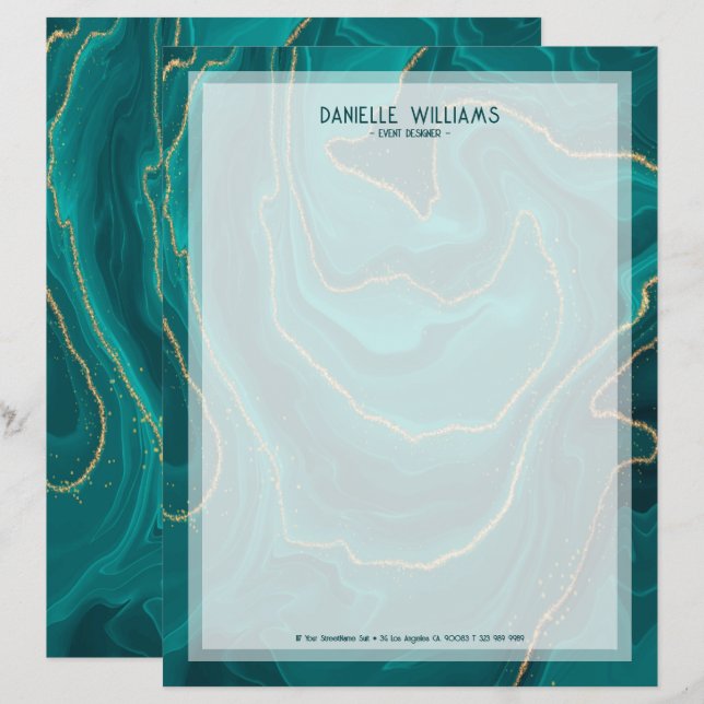 Turquoise liquide abstract marble texture letterhead (Front/Back)