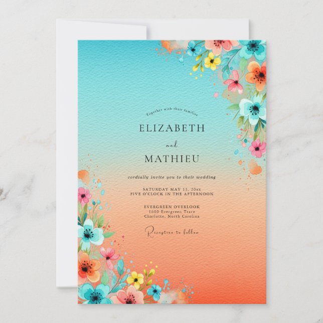 Turquoise Lively Tropical Wedding Invitation (Front)