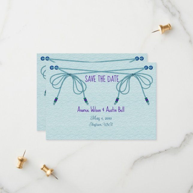 Turquoise Love Knots Wedding Save The Date (Front/Back In Situ)