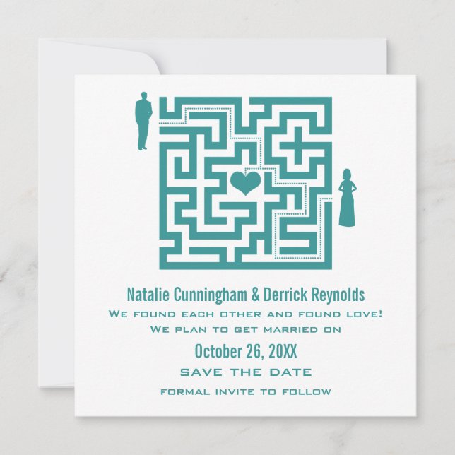 Turquoise Love Maze Enregistrer la date Invitation (Devant)