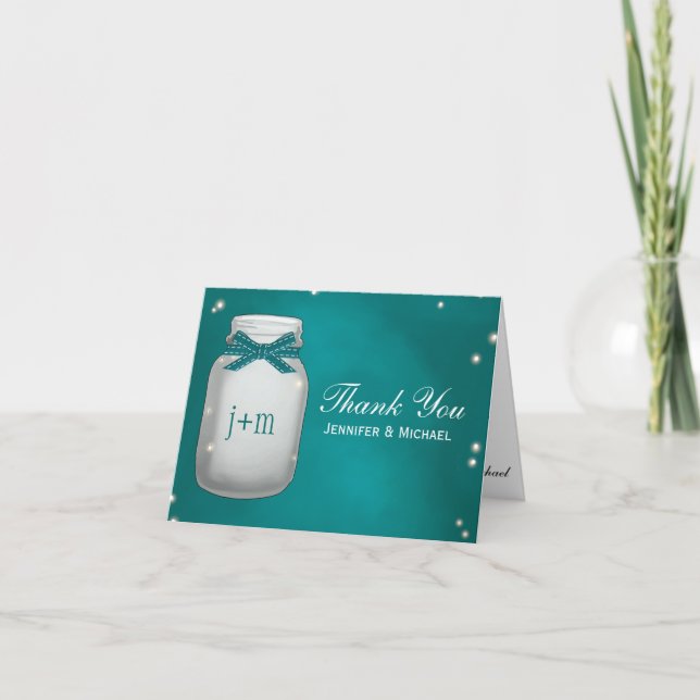 Turquoise lucioles de Mason Jar Merci Mariage (Devant)