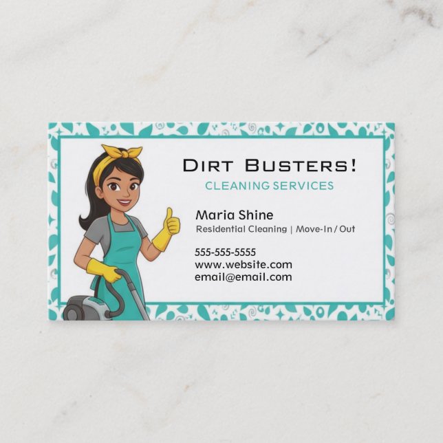 Turquoise Maid House Cleaning Lady Service Business Card (Front)