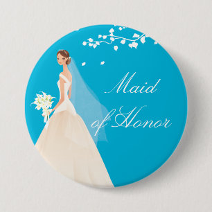 Turquoise Maid of Honour Bridal Party Button