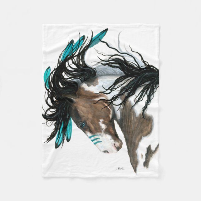 Turquoise Majestic Pinto Horse by Bihrle Fleece Blanket (Front)