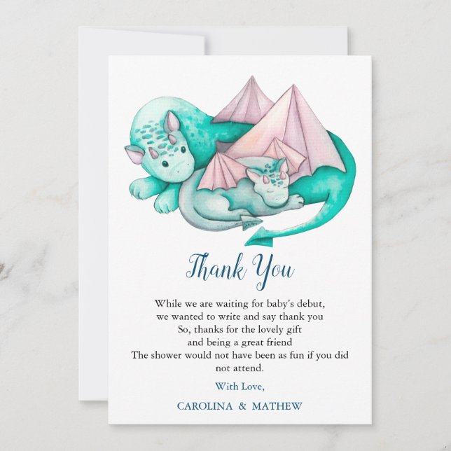 Turquoise Mama and Sleeping Baby Dragon Thank You (Front)