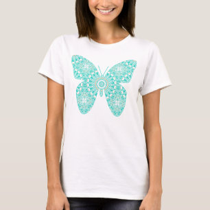 Turquoise Mandala Butterfly Design T-Shirt