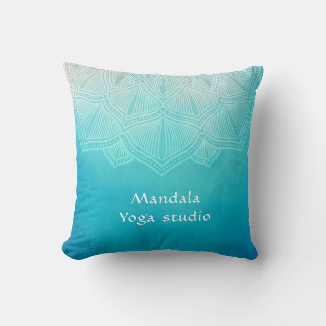 Turquoise mandala monogram throw pillow (Front)