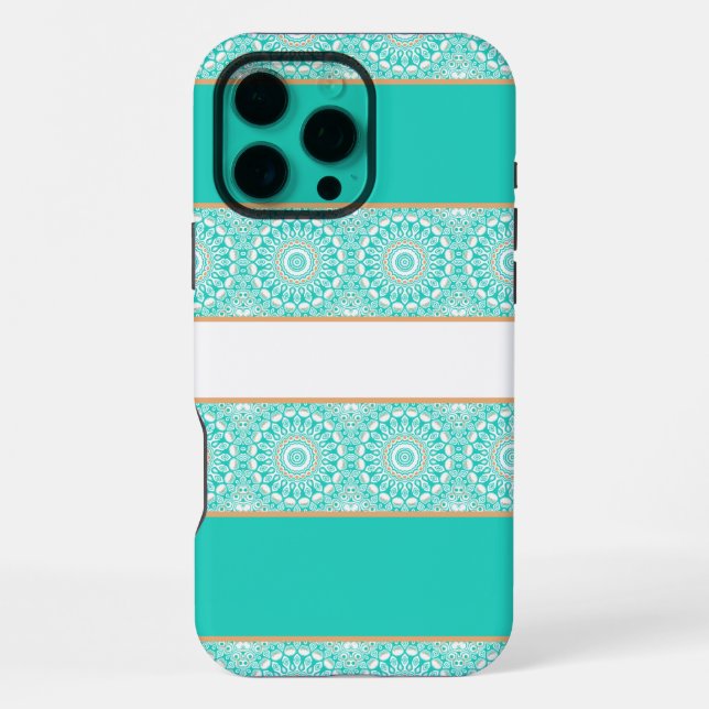 Turquoise Mandala Stripe Pattern iPhone Case (Back)