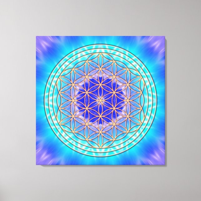 turquoise mandala with flower of life canvas print (Front)