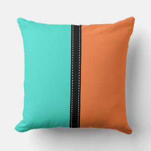 Turquoise & Mango Tango Solid Colour Background Throw Pillow