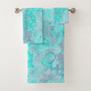 Turquoise Marble Abstract Bath Towel Set