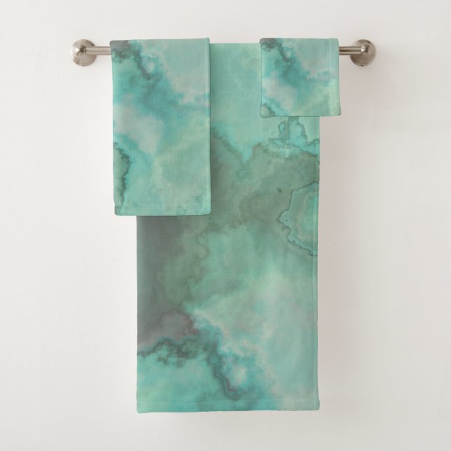 Turquoise Marble Abstract Bath Towel Set (Insitu)