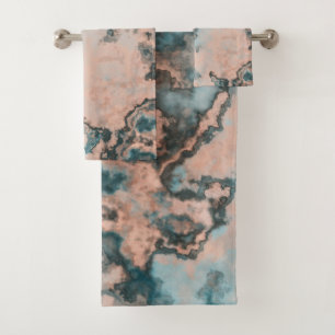 Turquoise Marble abstract Bath Towel Set