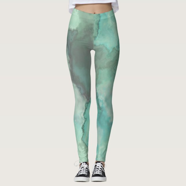 Turquoise Marble Abstract Leggings (Front)