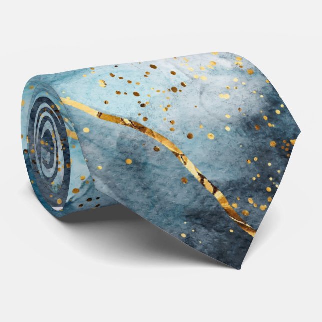 Turquoise Marble Abstract Neck Tie (Rolled)