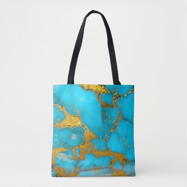 Turquoise Marble GOLD Glitter - ADD Initials Tote Bag (Front)