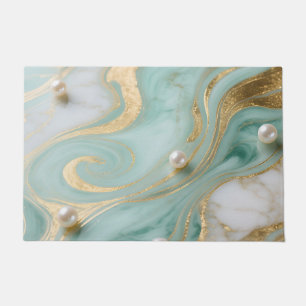 Turquoise Marble Pearl Gold Swirl Doormat