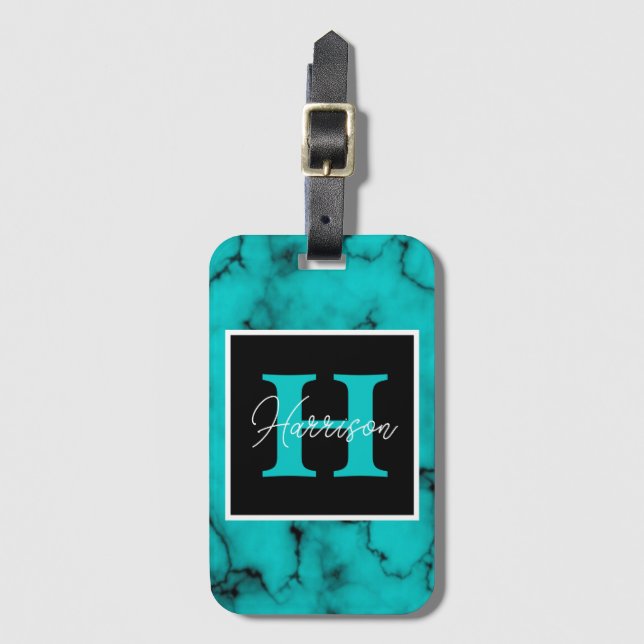 Turquoise Marble Sophisticated Luggage Tag (Front Vertical)