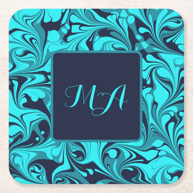 Turquoise Marble Square Paper Coaster (Front)