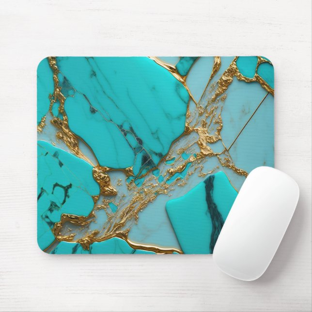 Turquoise Marble with Golden Veins Mouse Pad (With Mouse)