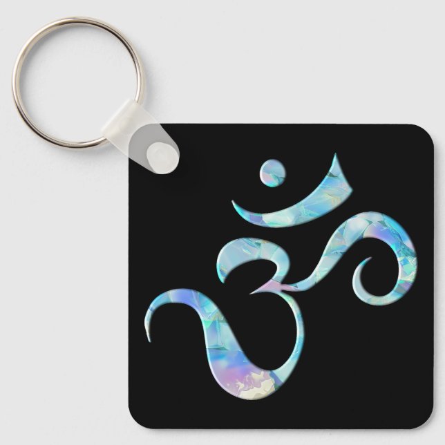 Turquoise Marbled Om Keychain (Front)