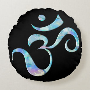 Turquoise Marbled Om Round Pillow