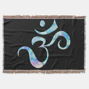 Turquoise Marbled Om Throw Blanket