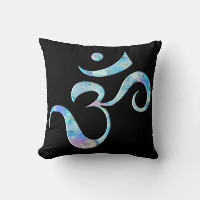 Turquoise Marbled Om Throw Pillow (Front)