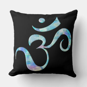 Turquoise Marbled Om Throw Pillow