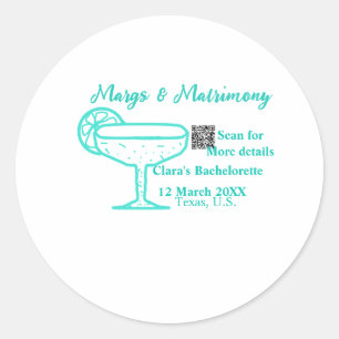 Turquoise Margs & Matrimony Bachelorette party  Classic Round Sticker