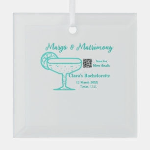 Turquoise Margs & Matrimony Bachelorette party Glass Ornament