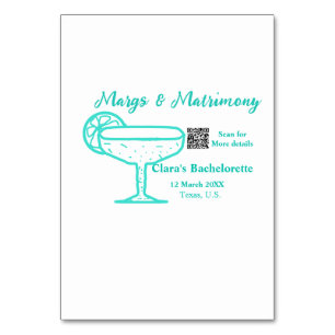 Turquoise Margs & Matrimony Bachelorette party Table Number