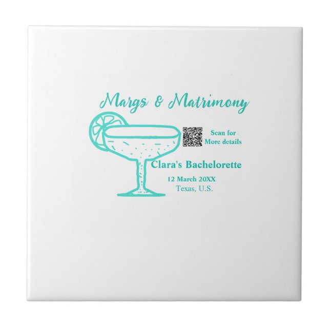 Turquoise Margs & Matrimony Bachelorette party  Tile (Front)