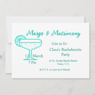 Turquoise Margs & Matrimony Tequila glass bachelor Invitation