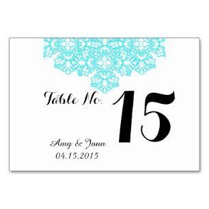 Turquoise mariage damassé numéros de table masque2