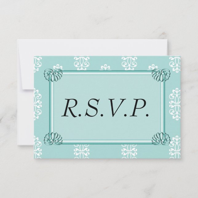 Turquoise Mariage damassé RSVP (Devant)