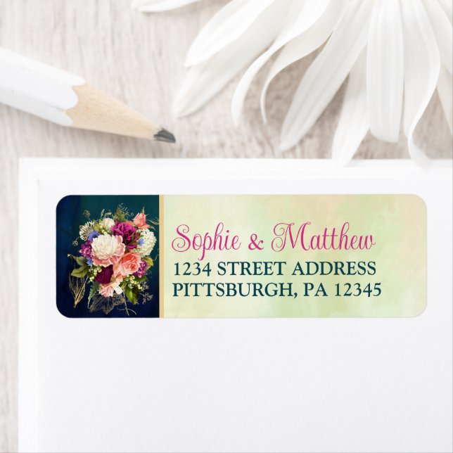 Turquoise, Marine, Vert, Gold Bold Florals Mariage (En situation)