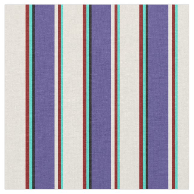 Turquoise, Maroon, Beige, Dark Slate Blue & Black Fabric (Close Up)