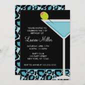 Turquoise Martini and Leopard Print Invitation (Front/Back)