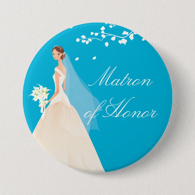 Turquoise Matron Honour Bridal Party  Button (Front)