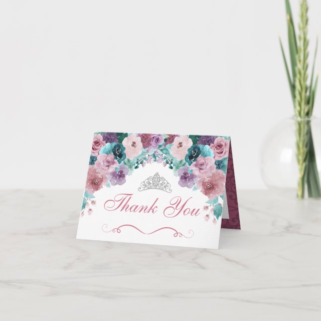 Turquoise & Mauve Floral Quinceanera Carte de reme (Devant)