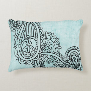 Turquoise Mehndi Motif Accent Pillow