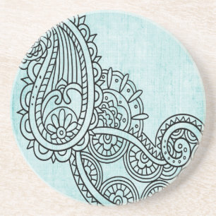 Turquoise Mehndi Motif Sandstone Coaster