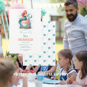 Turquoise Mermaid Birthday Party  Invitation