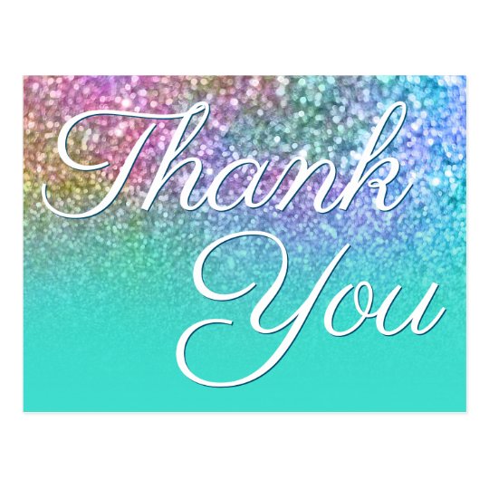 Turquoise Mermaid Ombre Bokeh Glitter Thank You Postcard | Zazzle.ca